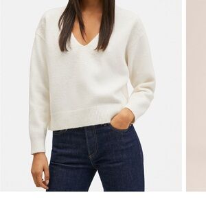 Mango Cream Beaded V-Neck Sweater